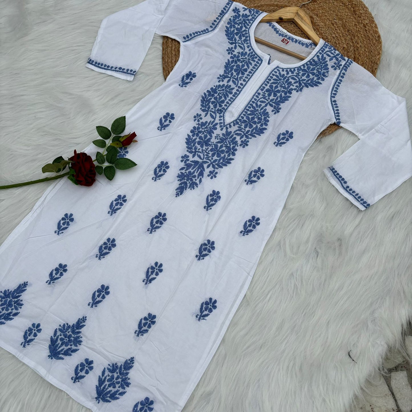 Shraddha Kapoor inspired Pure Cotton Chikankari Kurti - Blue Colour - Chikankaar