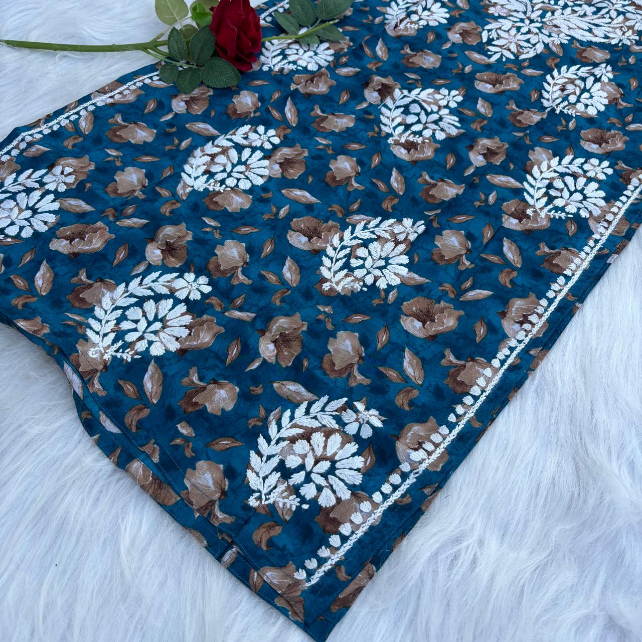Sana Pure Mulmul Chikankari Handwork Kurti -Sea Green Colour
