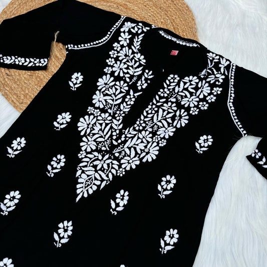 Avneet Kaur Inspired Modal Chikankari Kurti - Black colour - Chikankaar