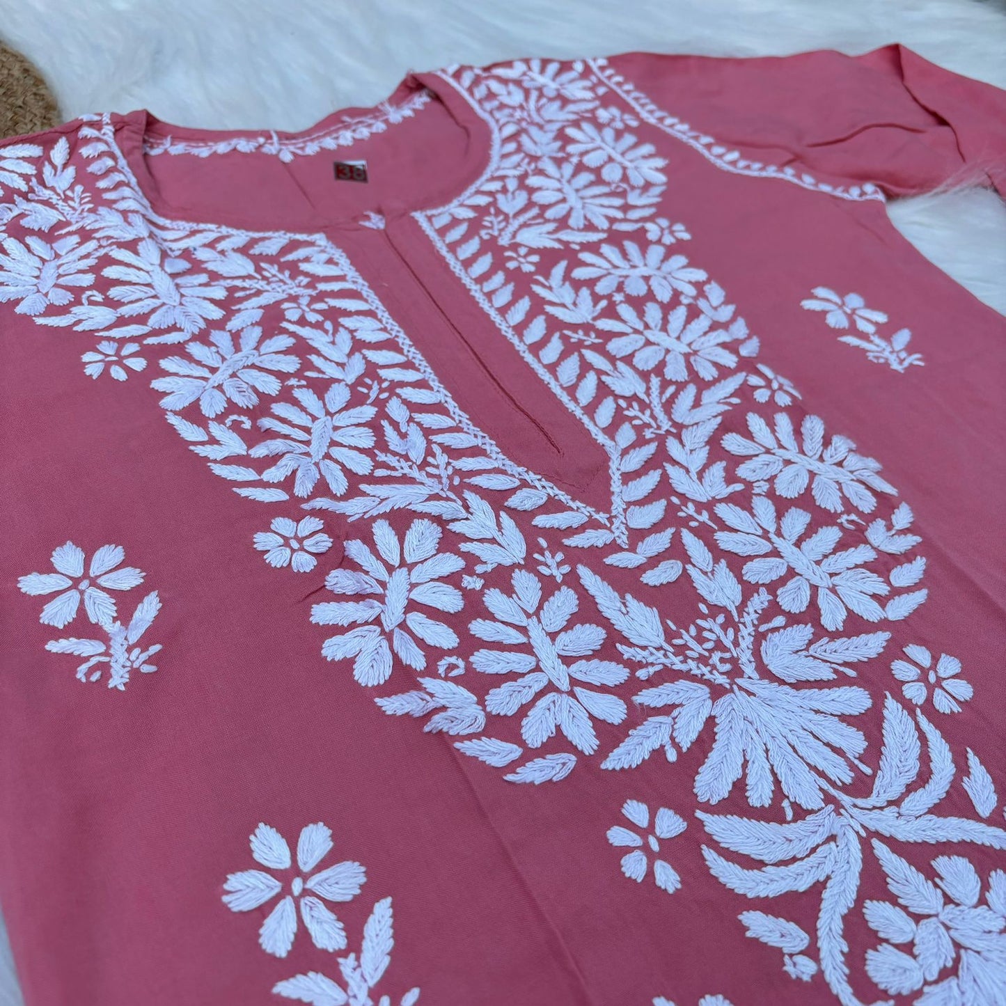 Hiba Soft Rayon Chikankari Kurti - Peach Colour - Chikankaar