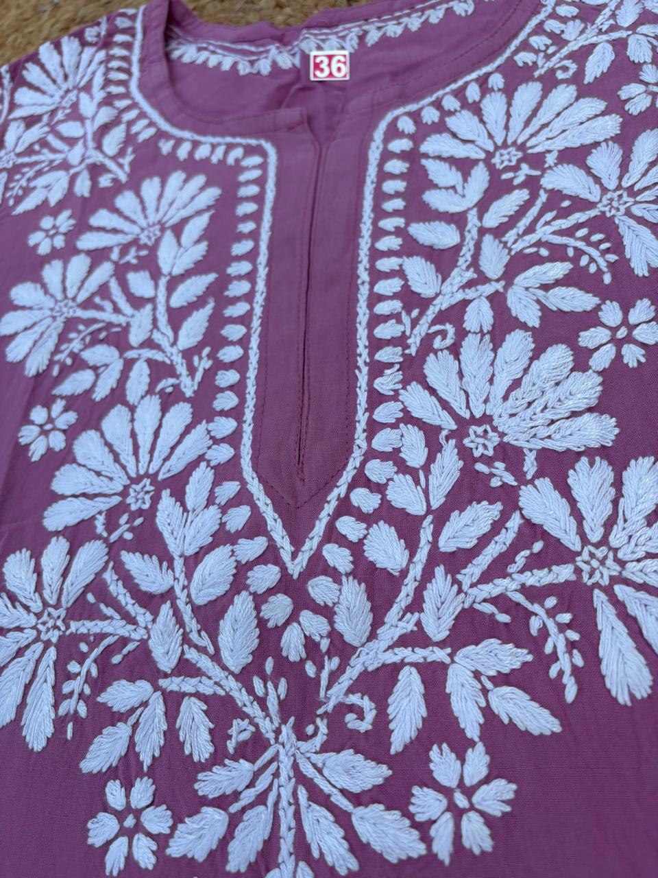 Ina Soft Rayon Handwork Chikankari Short Kurti - Blush Colour