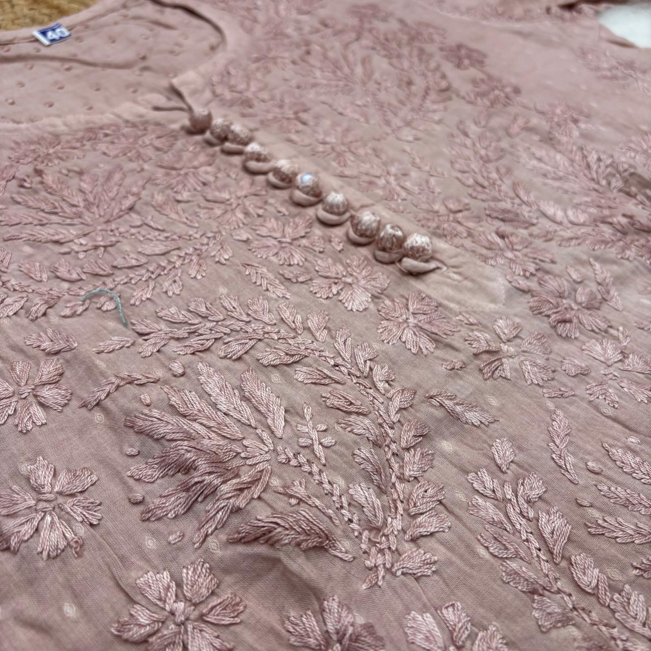 Farah Ombre Shaded Dobby Cotton Chikankari Kurti - Brown colour