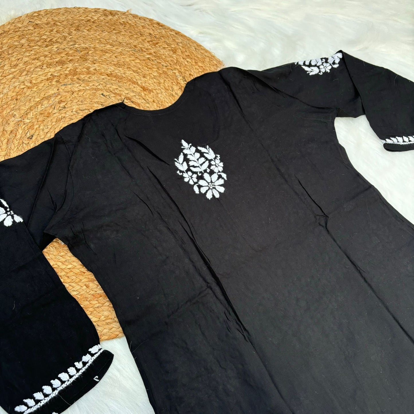 Jannat Soft Rayon Chikankari Kurti Plazo Set - Black colour - Chikankaar