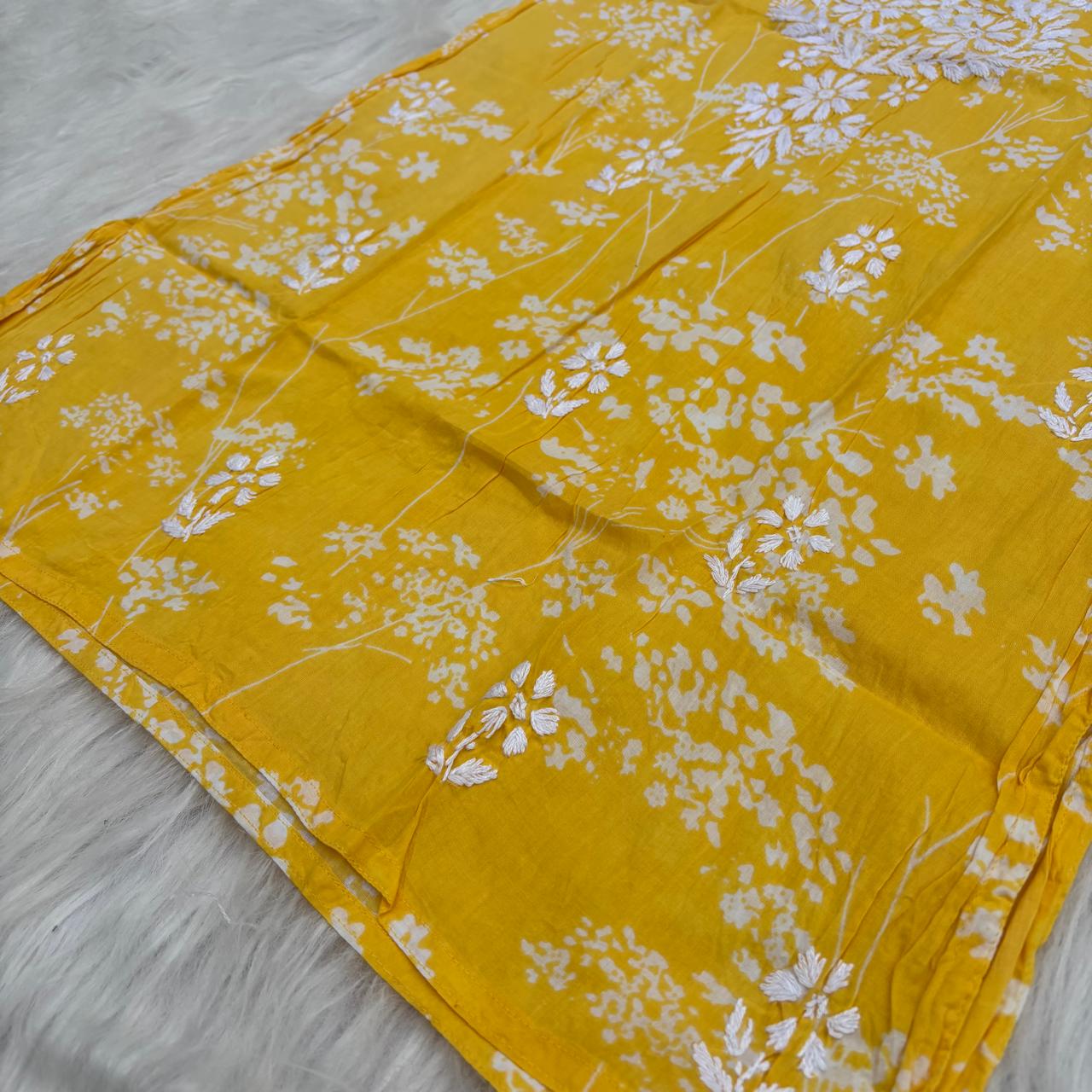 Malika Pure Mulmul Cotton Short Kurti - Yellow Colour