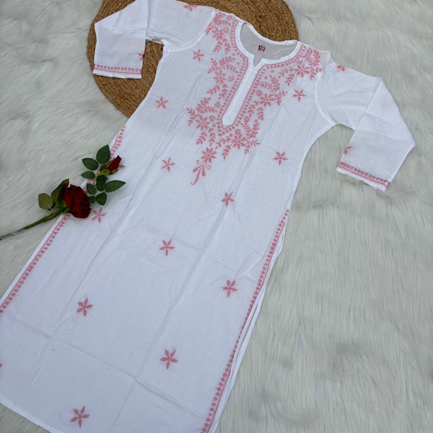 Shraddha Kapoor inspired Pure Cotton Chikankari Kurti - Baby Pink Colour - Chikankaar