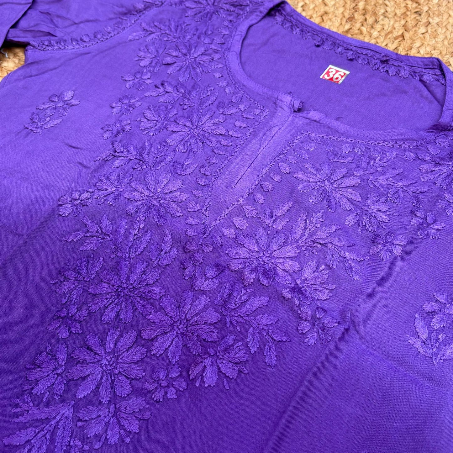 Sofia Ombre Shaded Soft Rayon Chikankari Short Kurti - Purple Colour - Chikankaar