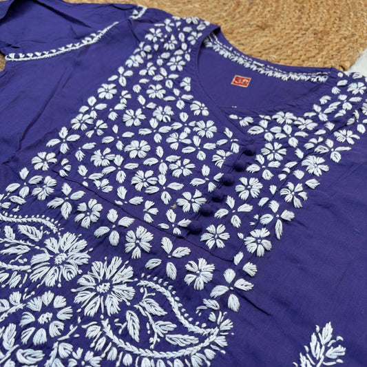 Sabeena Pure Cotton Chikankari Kurti Purple Colour