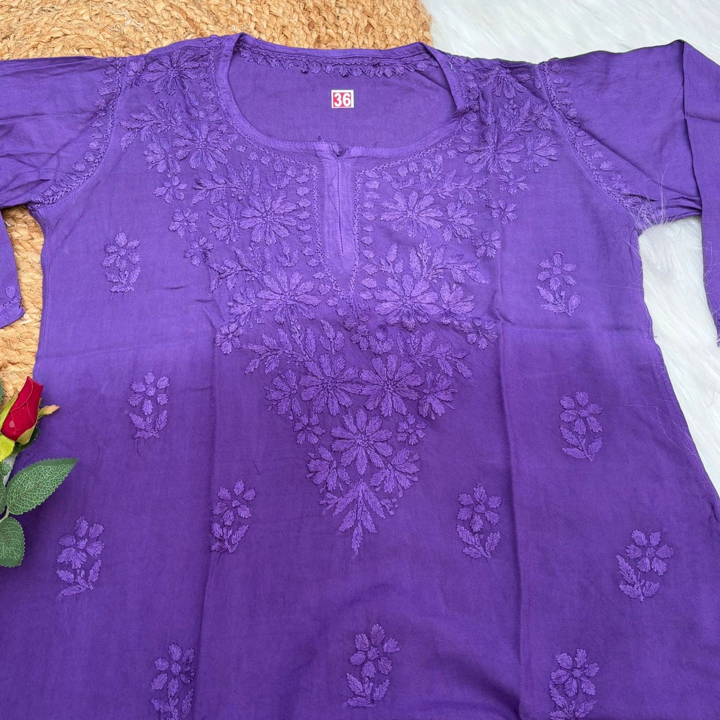 Sofia Ombre Shaded Soft Rayon Chikankari Short Kurti - Purple Colour - Chikankaar