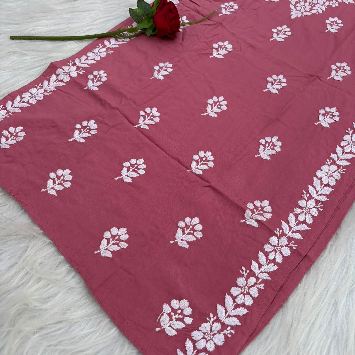 Maysa Soft Rayon Chikankari Kurti - Gazri Colour