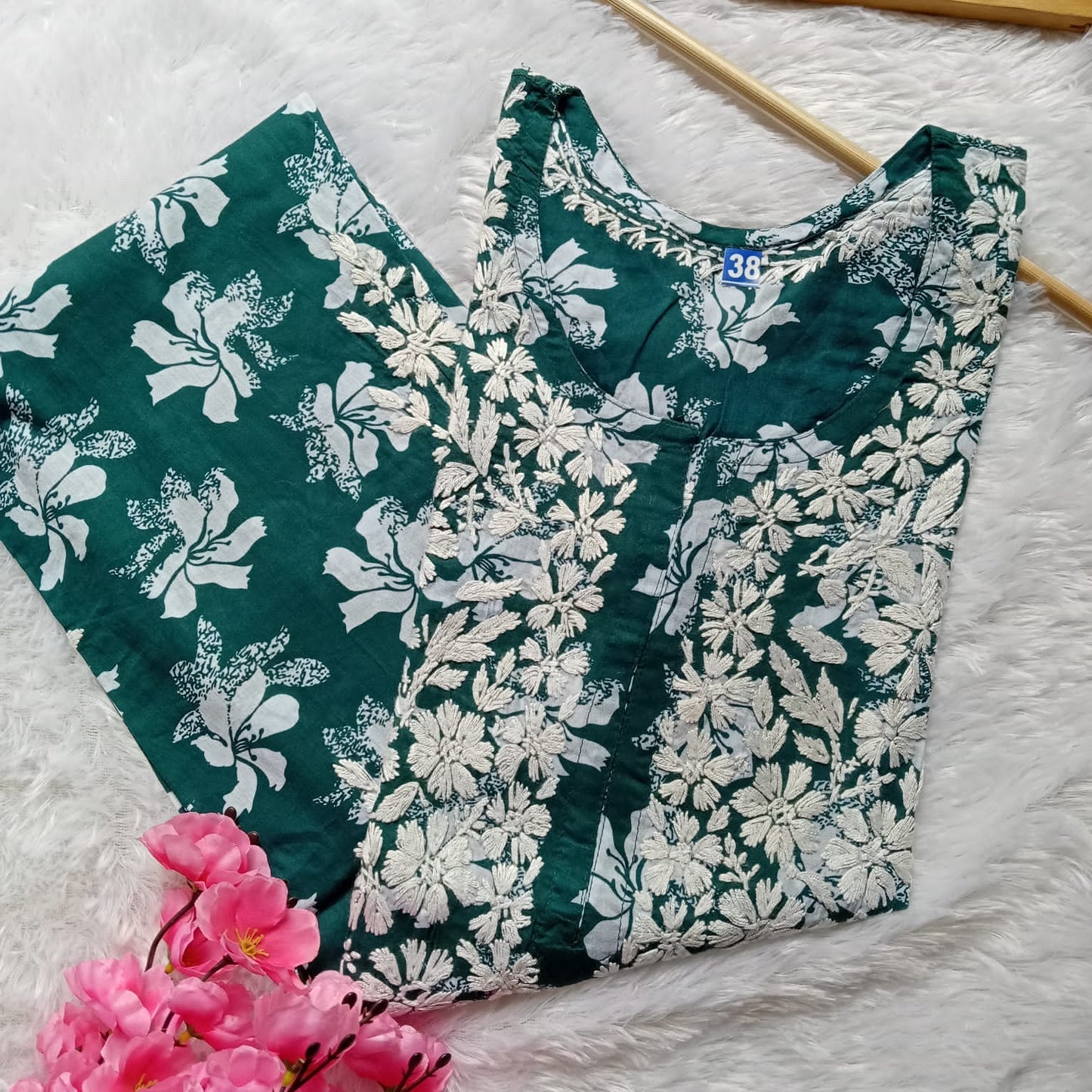 Suhana Khan Inspired Pure Mulmul Chikankari Kurti- Dark Green Colour - Chikankaar