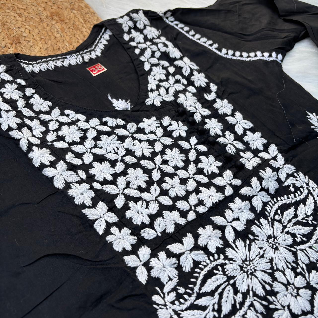 Sabeena Pure Cotton Chikankari Kurti Black Colour