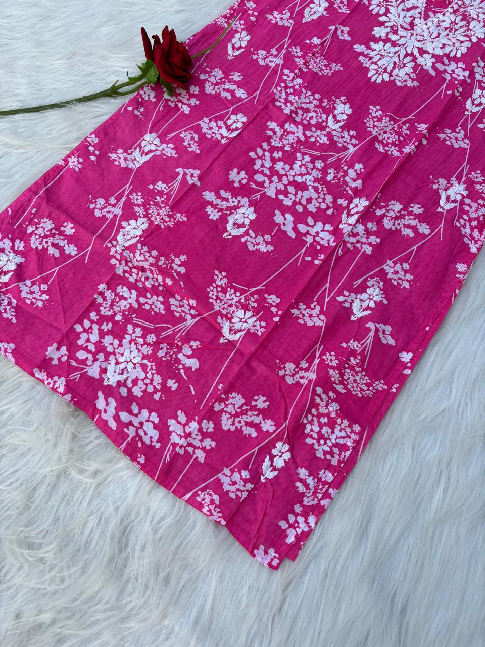 Sidra Pure Mulmul Chikankari Handwork Kurti - Pink Colour
