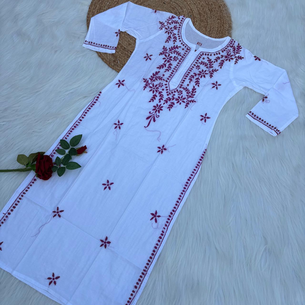 Shraddha Kapoor inspired Pure Cotton Chikankari Kurti - Mauve Colour - Chikankaar