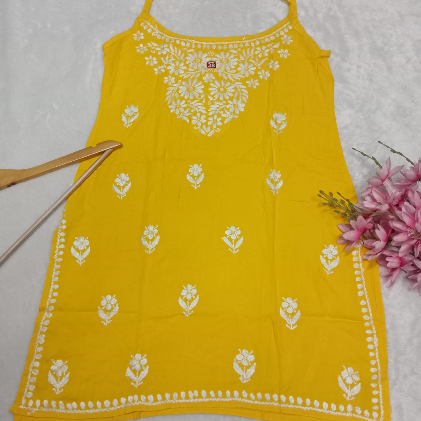 Nafisa Chikankari Sleeveless Short Kurti -Yellow Colour - Chikankaar