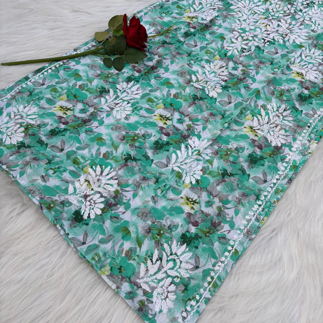 Yasmin Pure Mulmul Chikankari Handwork Kurti - Sea Green Colour