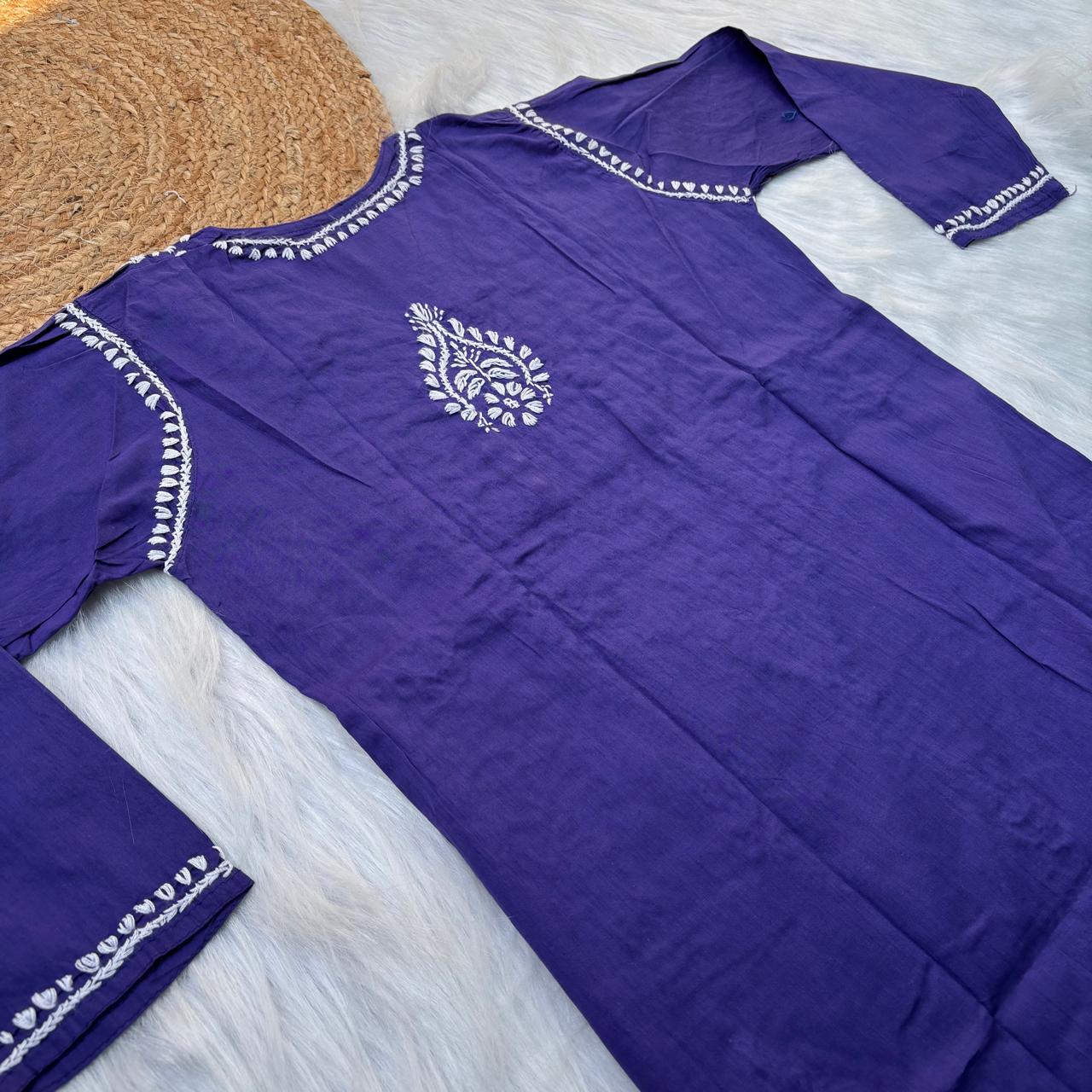 Sabeena Pure Cotton Chikankari Kurti Purple Colour