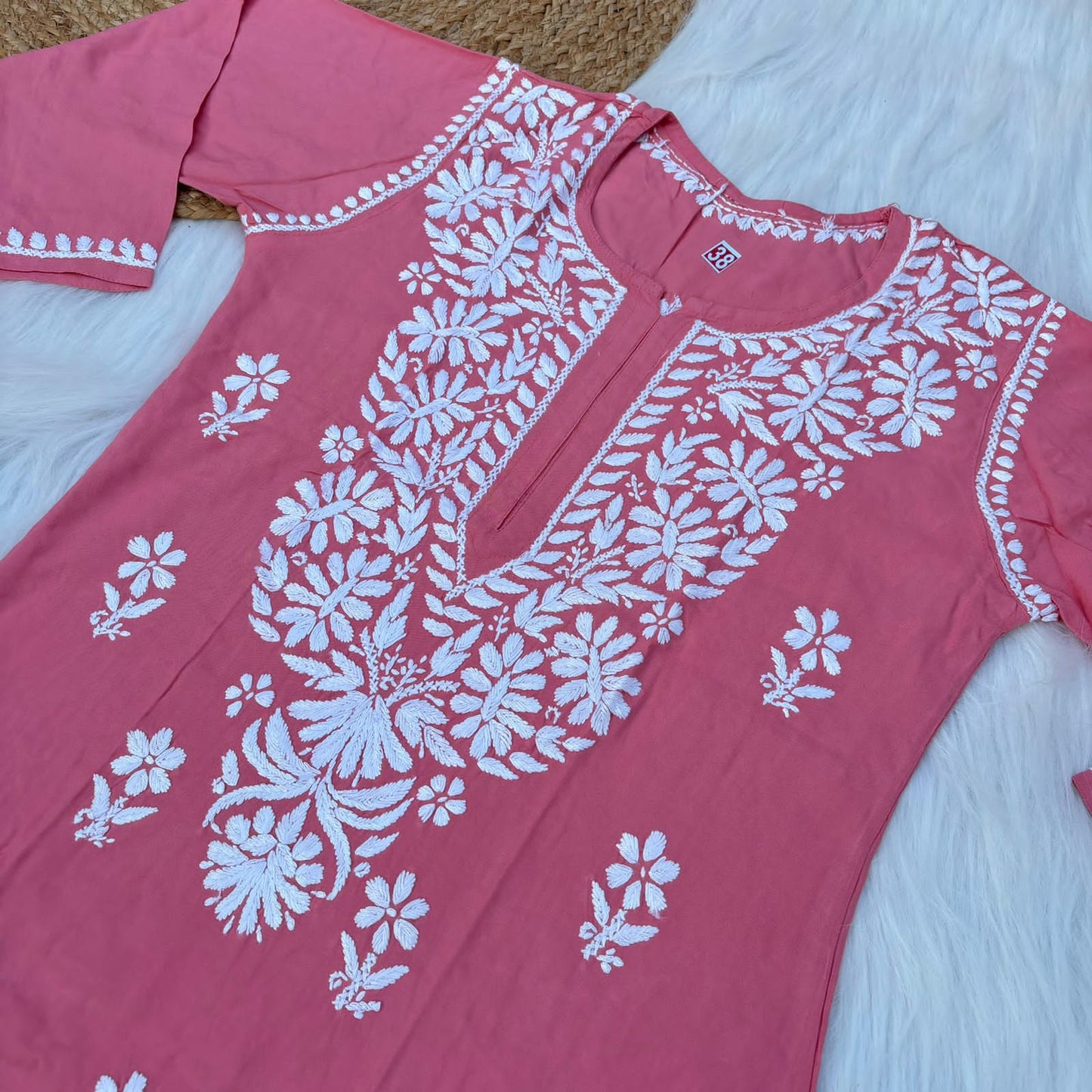 Hiba Soft Rayon Chikankari Kurti - Peach Colour - Chikankaar