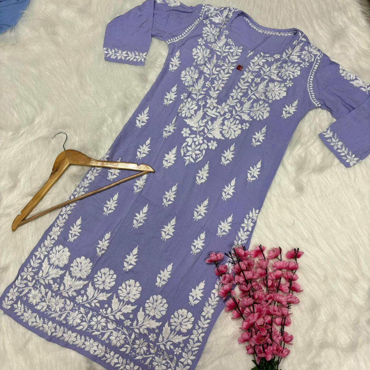 Avneet Kaur Inspired Modal Chikankari Kurti - Purple colour - Chikankaar