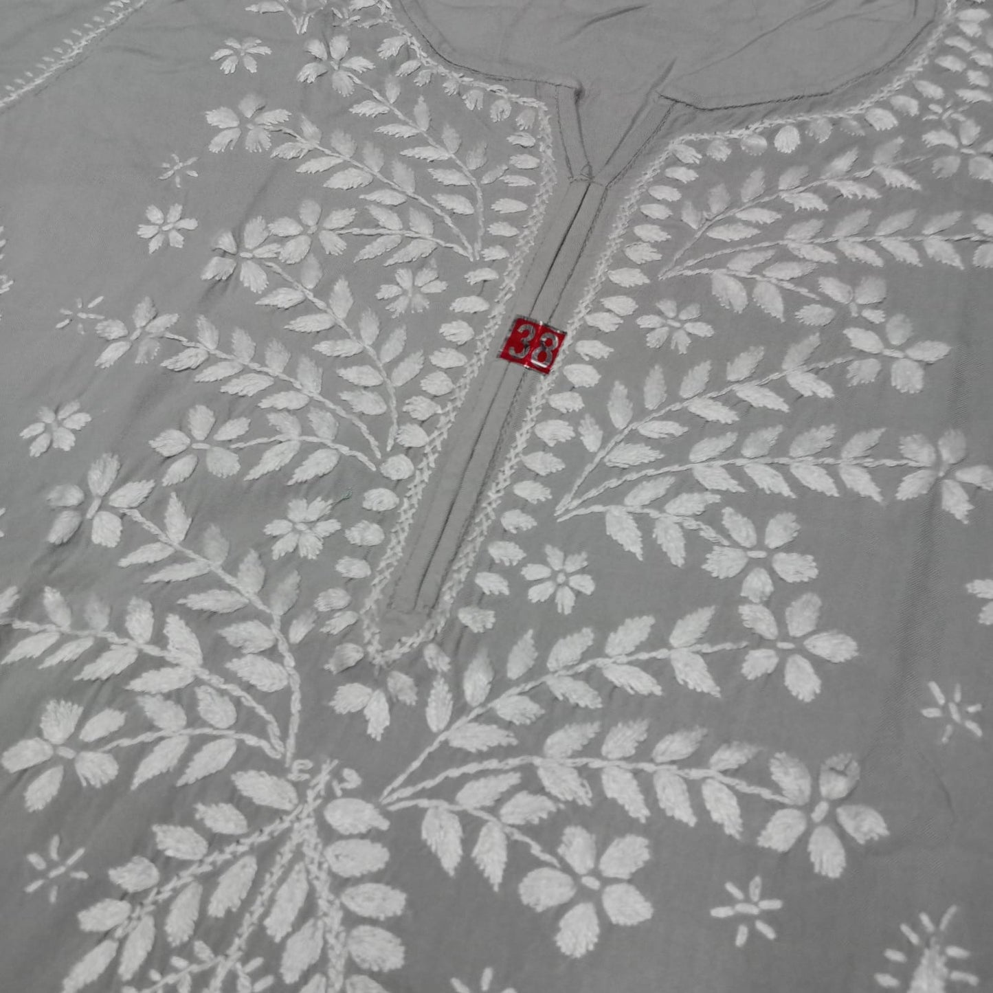 Soft Rayon Chikankari Ghaspatti Work Kurti Grey -Colour - Chikankaar