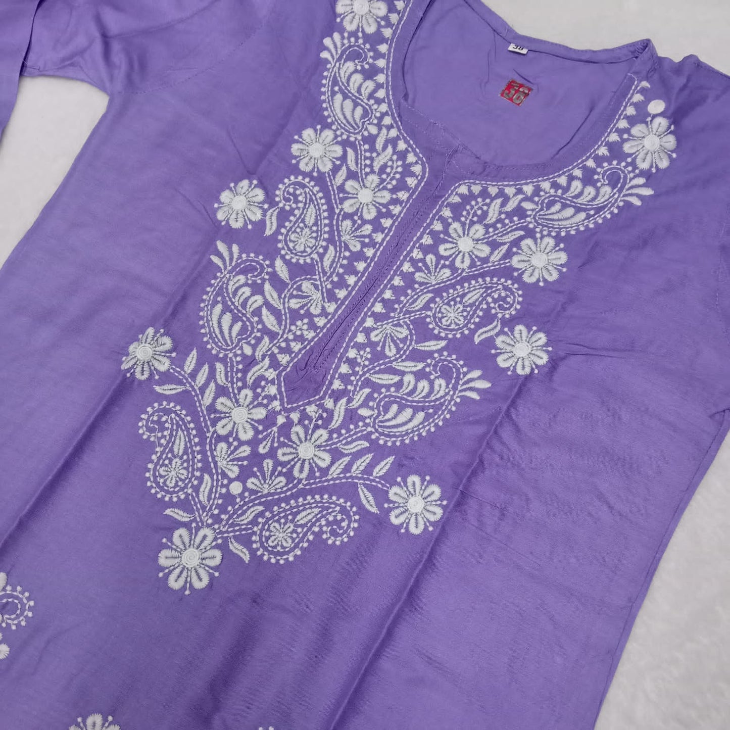 RAYON CHIKANKARI MACHINE WORK KURTI PLAZO SET-PURPLE COLOUR - Chikankaar