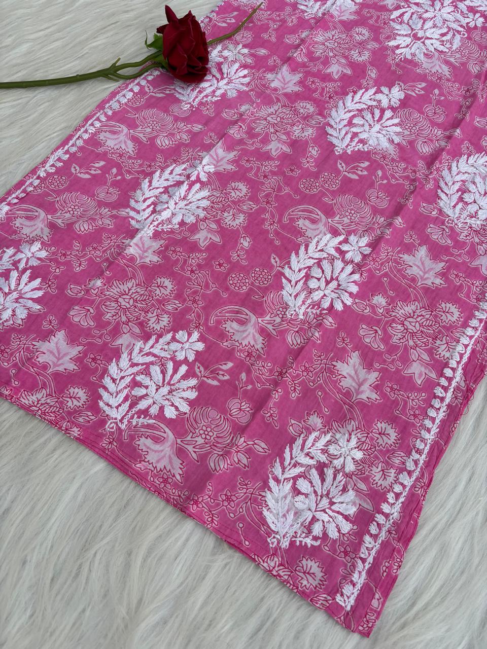 Sameera Pure Mulmul Chikankari Handwork Kurti - Pink Colour