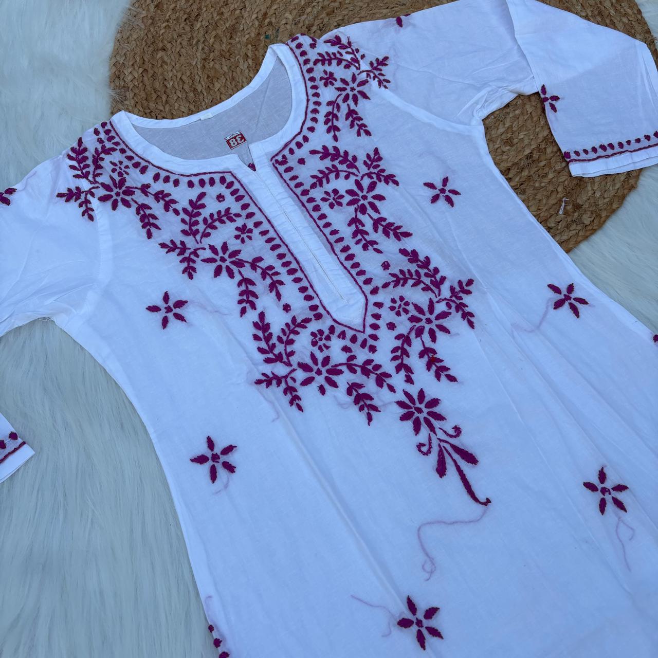 Shraddha Kapoor inspired Pure Cotton Chikankari Kurti - Mauve Colour - Chikankaar