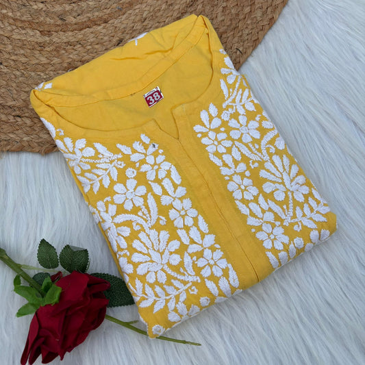 Maysa Soft Rayon Chikankari Kurti - Yellow Colour