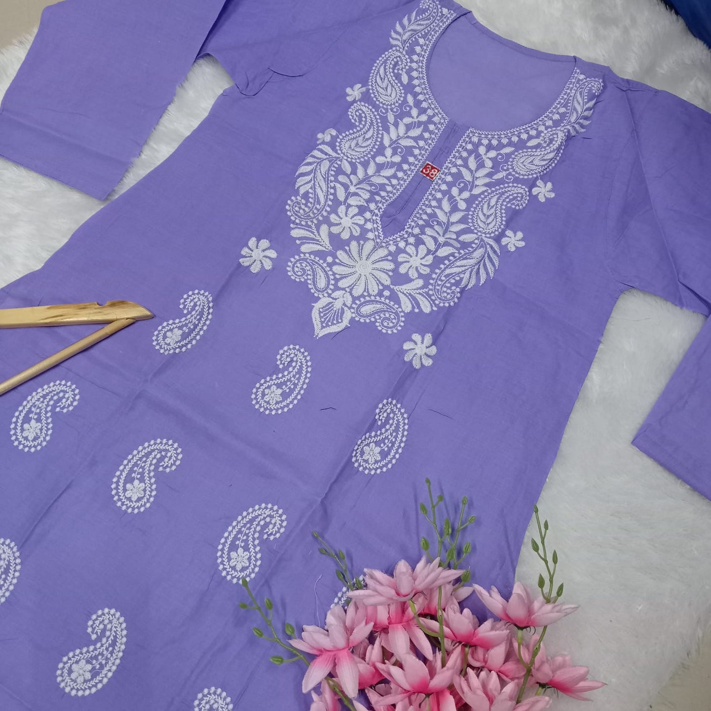 Cotton Machine Work Chikankari Kurti - Purple Colour - Chikankaar