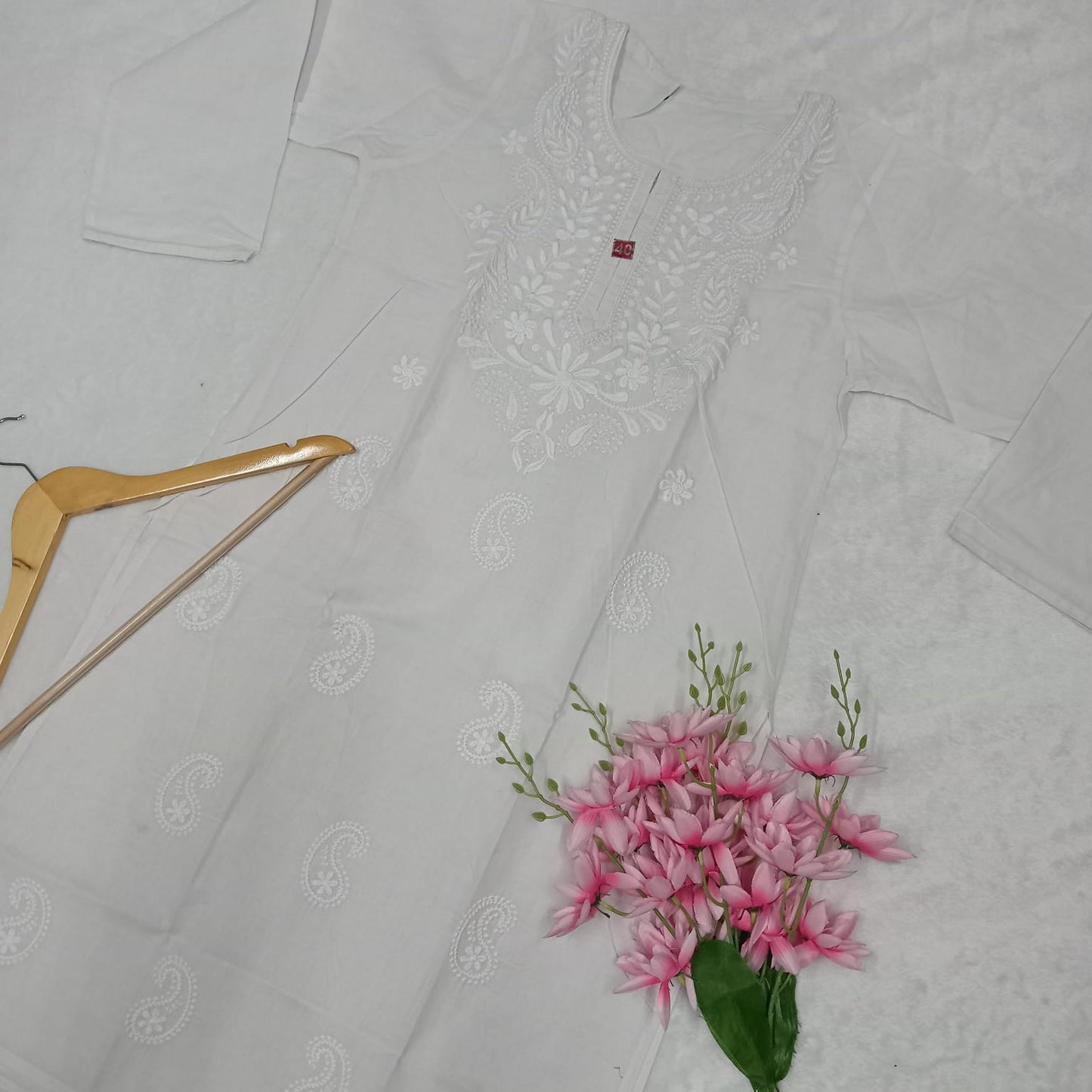 Cotton Machine Work Chikankari Kurti -White Colour - Chikankaar