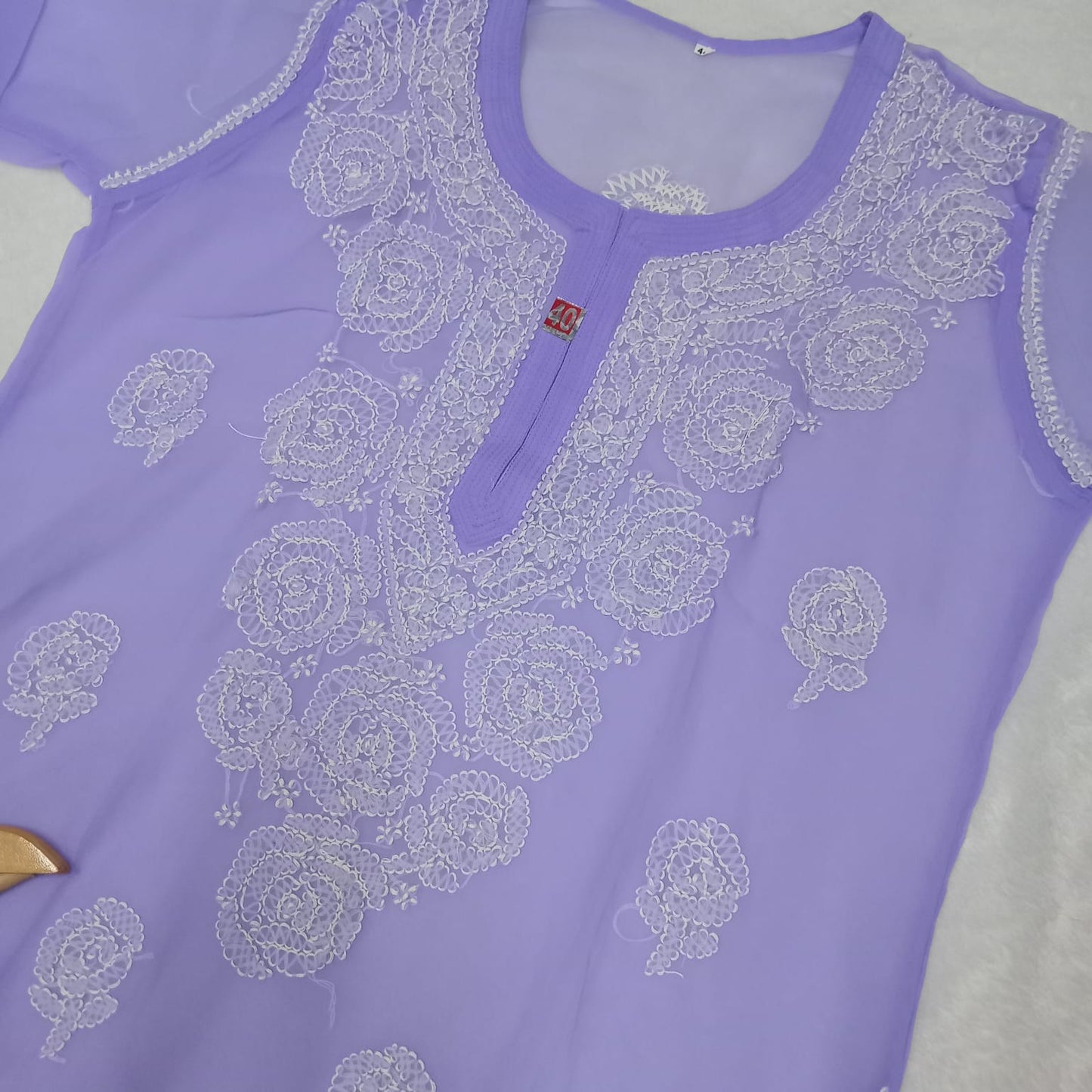 Georgette Chikankari Rose Work Kurti With Pure Cotton Inner -Purple Colour - Chikankaar