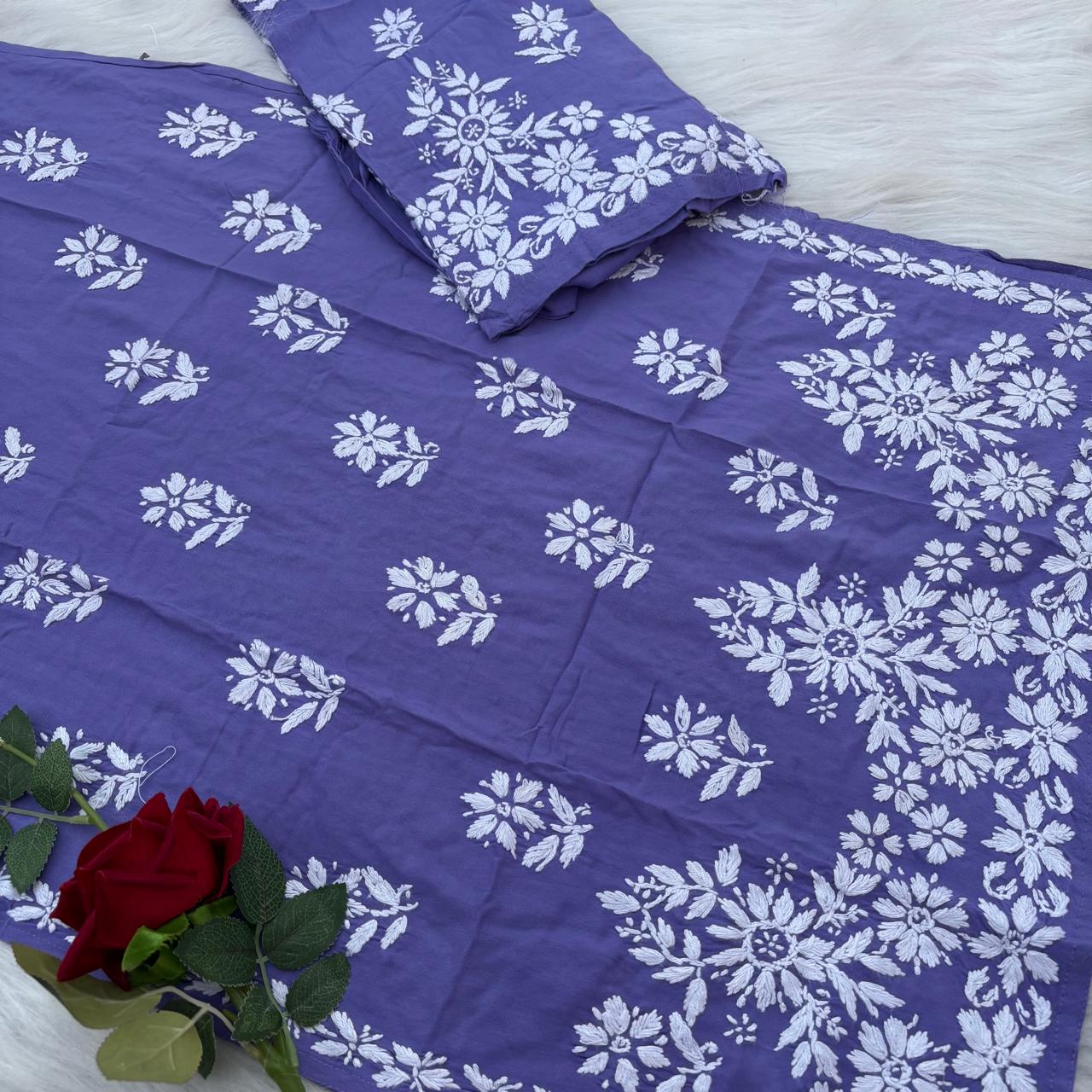 Maya Rayon Chikankari Kurti Plazo Set - Purple Colour