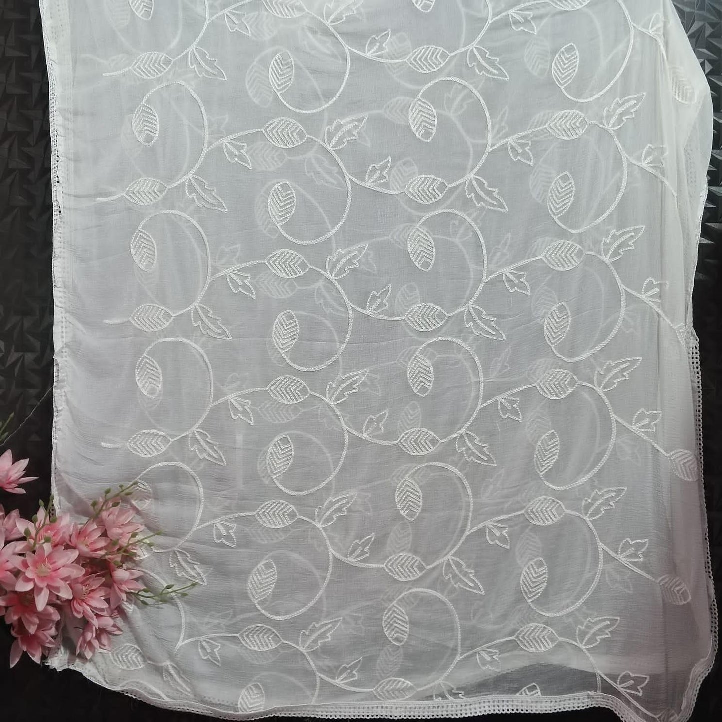CHIFFON CHIKANKARI DYEABLE DUPATTA - Chikankaar