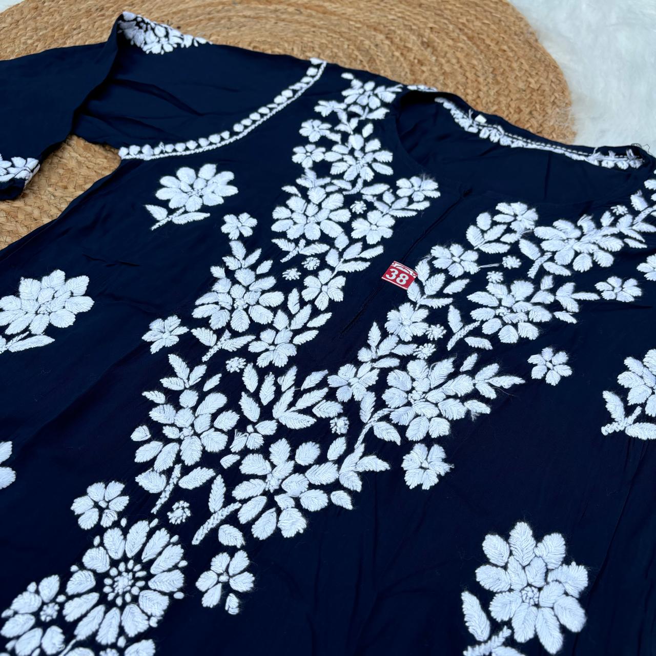 Avneet Kaur Inspired Modal Chikankari Kurti - Navy Blue colour - Chikankaar