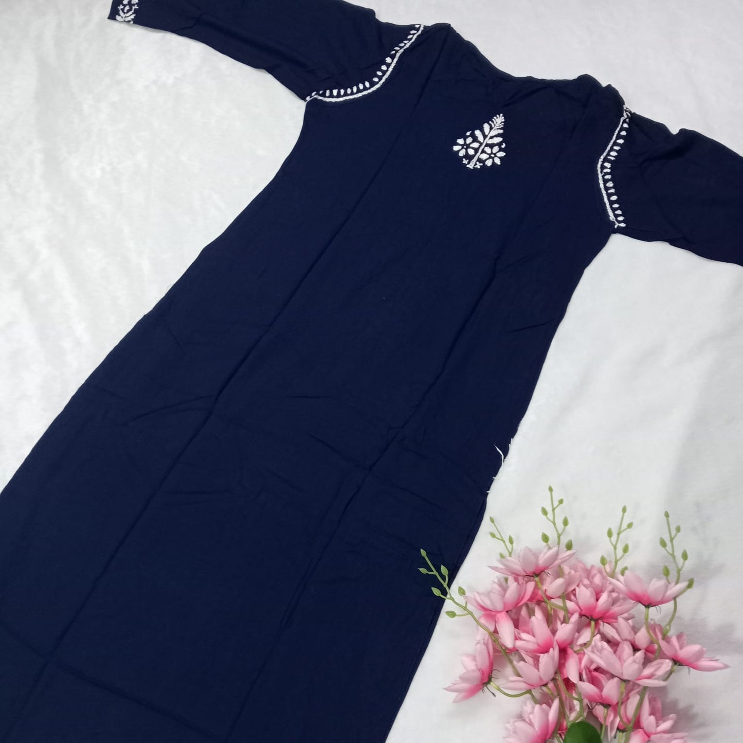 Pure Rayon Chikankari Kurti - Blue Colour - Chikankaar