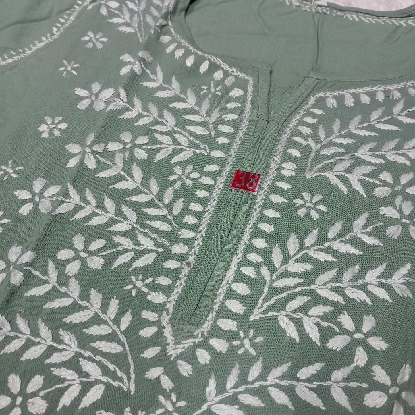 Soft Rayon Chikankari Ghaspatti Work Kurti -Pista Colour - Chikankaar