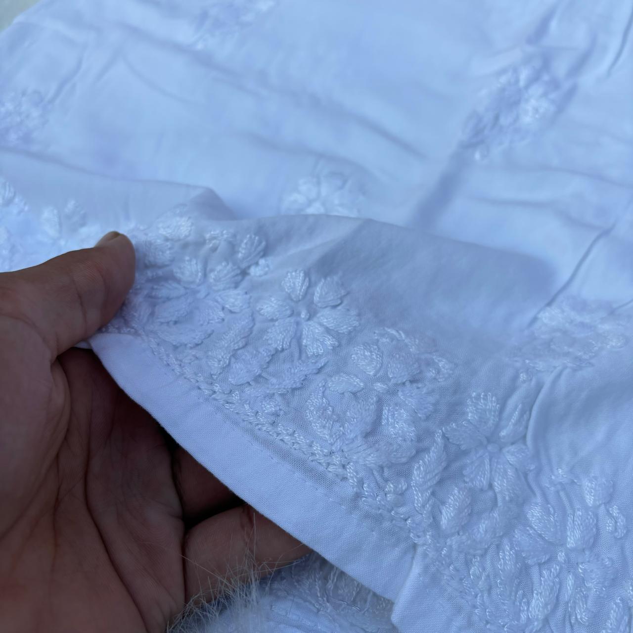 Aliza Soft Rayon Chikankari Plazo - White Color - Chikankaar