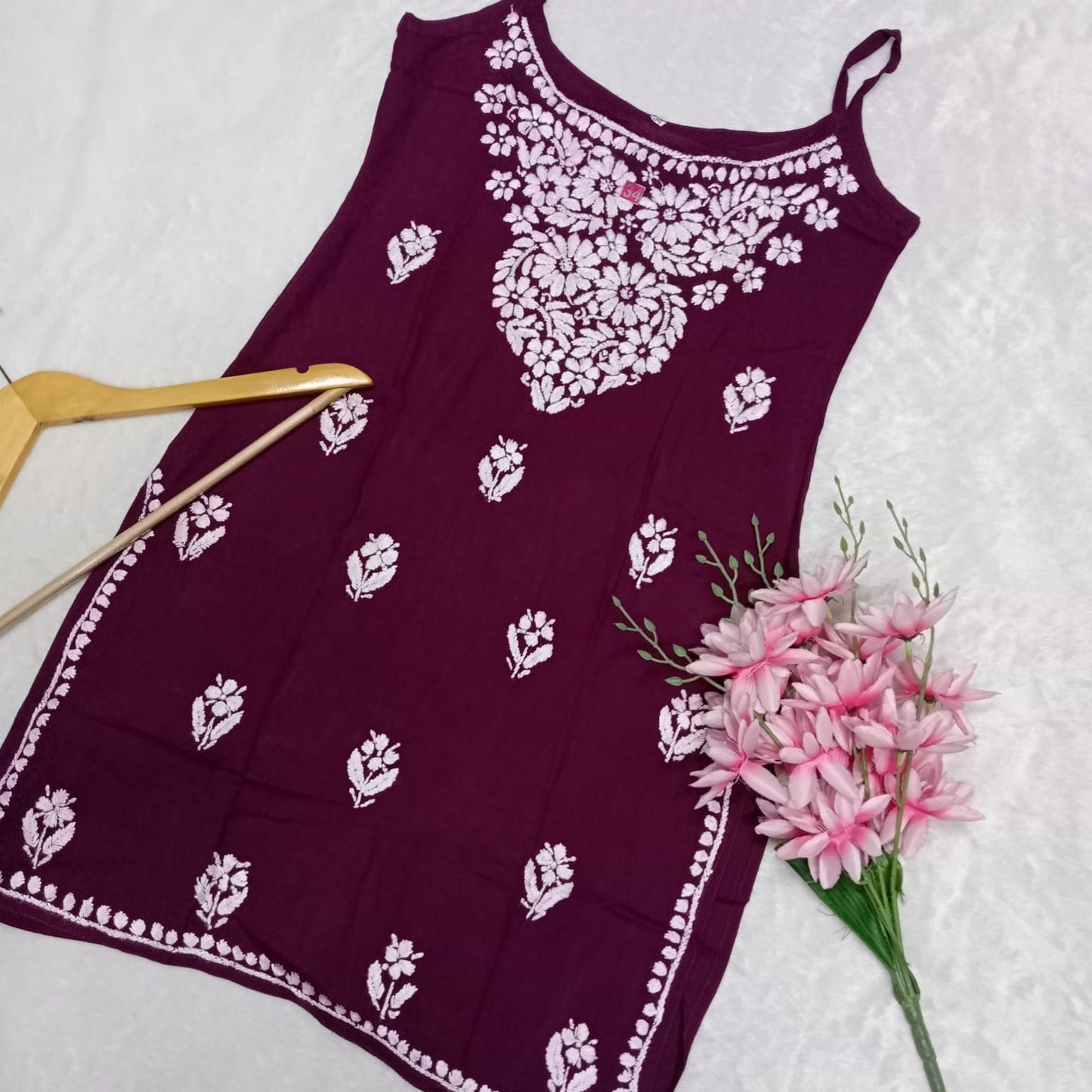 Nafisa Chikankari Sleeveless Short Kurti - Wine Colour - Chikankaar