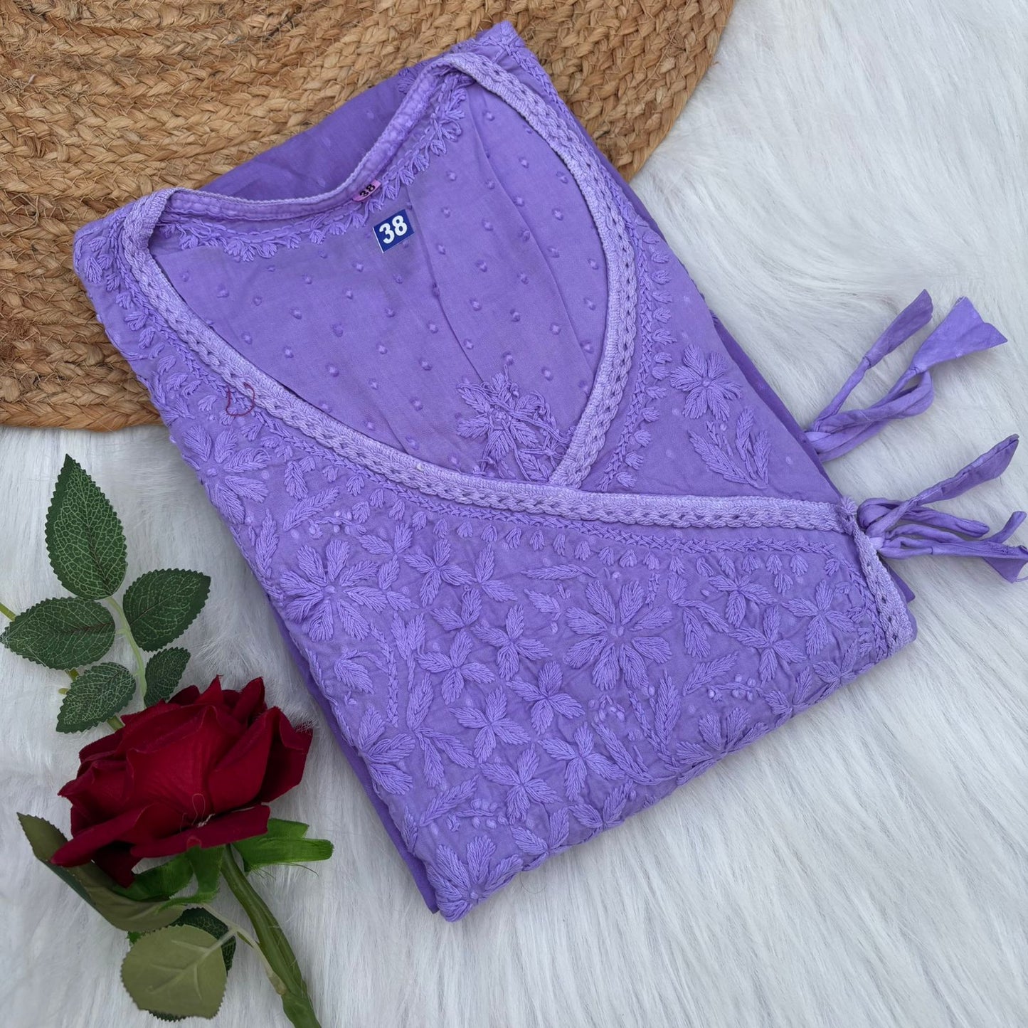 Shazia Ombre Shaded Dobby Cotton Chikankari Angarakha - Purple Colour