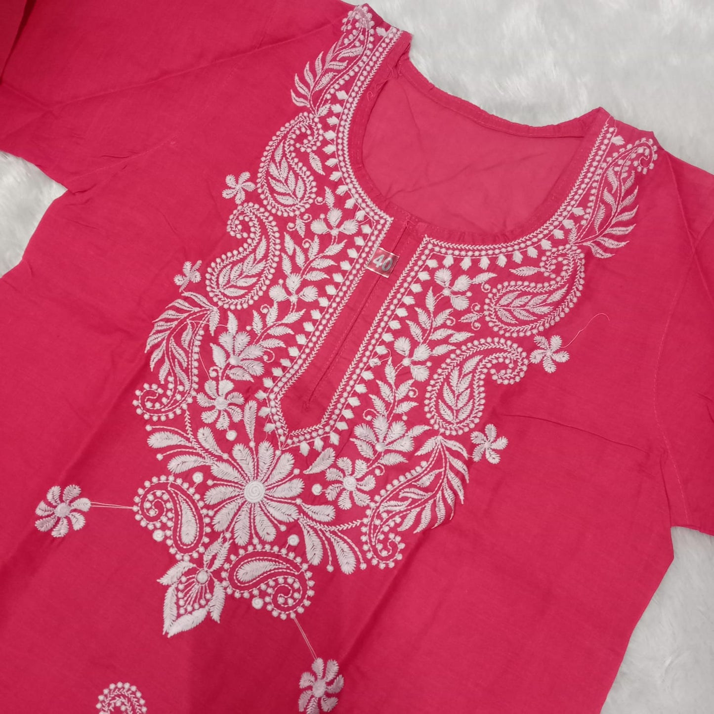 COTTON MACHINE WORK CHIKANKARI KURTI GAZRI COLOUR - Chikankaar