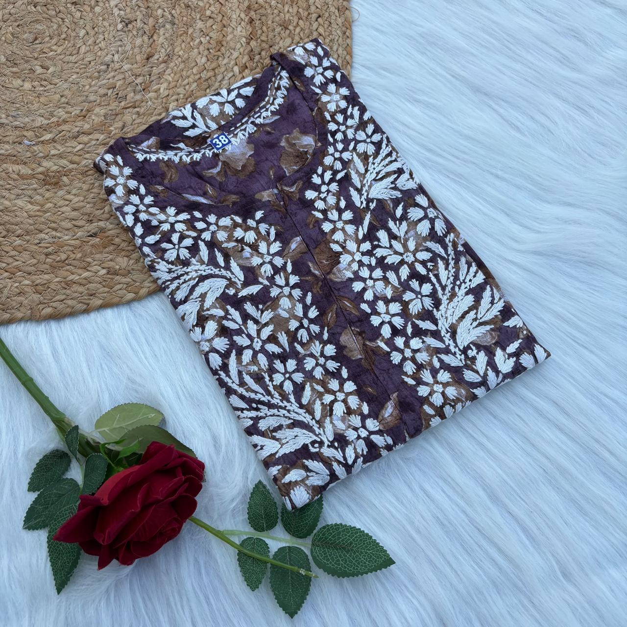 Sana Pure Mulmul Chikankari Handwork Kurti - Purple Colour