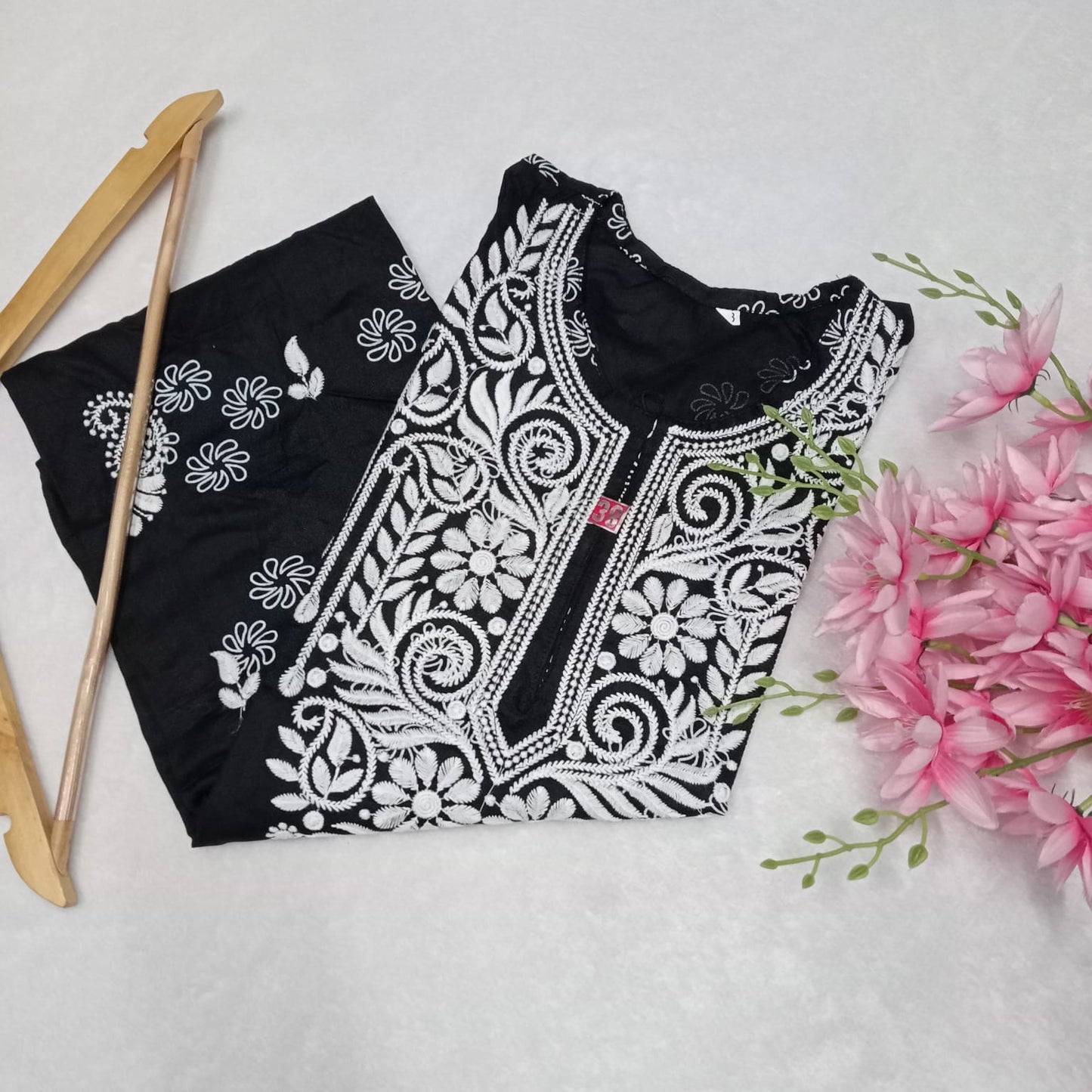 Rayon Chikankari Machine Work Kurti-Black Colour - Chikankaar