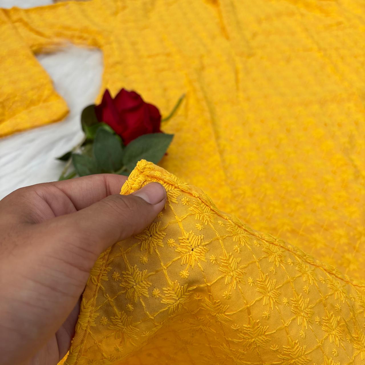Ayaan Mens Cotton Chikankari Kurta - Yellow colour