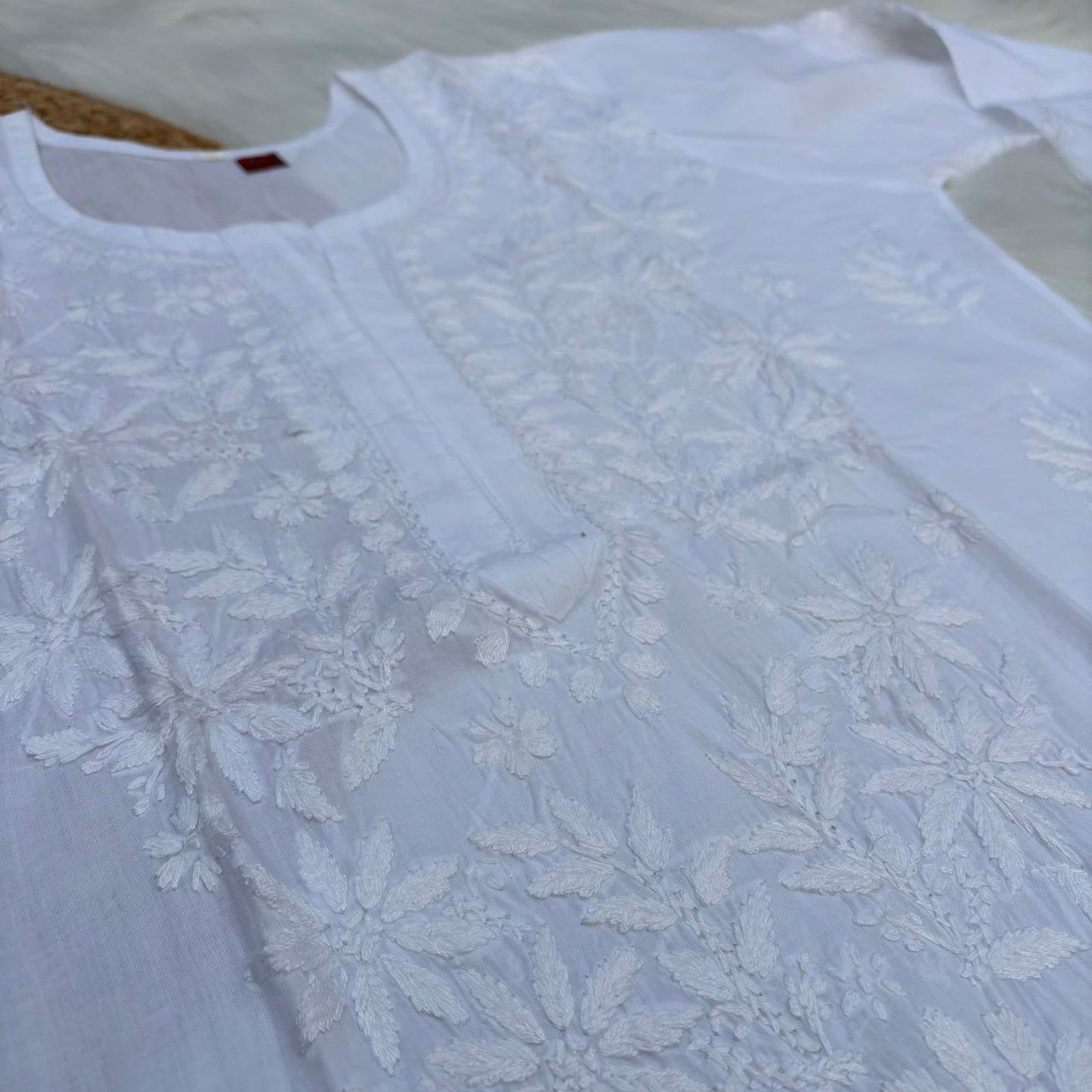 Arfa Pure Cotton Chikankari Kurti - White Color - Chikankaar