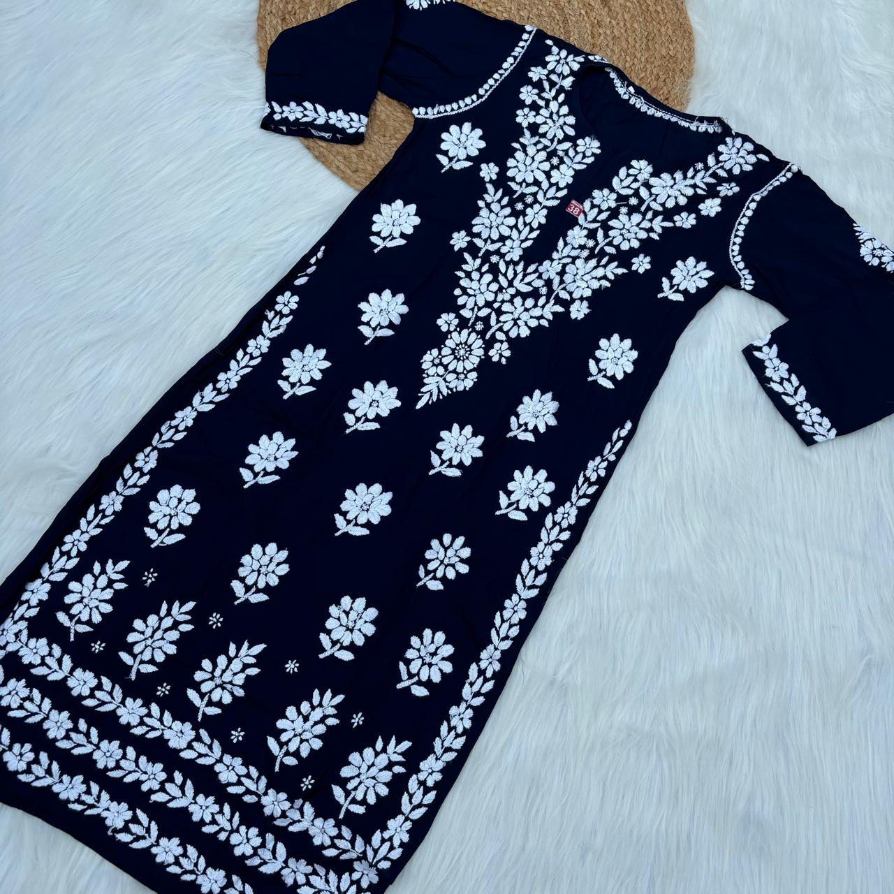 Avneet Kaur Inspired Modal Chikankari Kurti - Navy Blue colour - Chikankaar