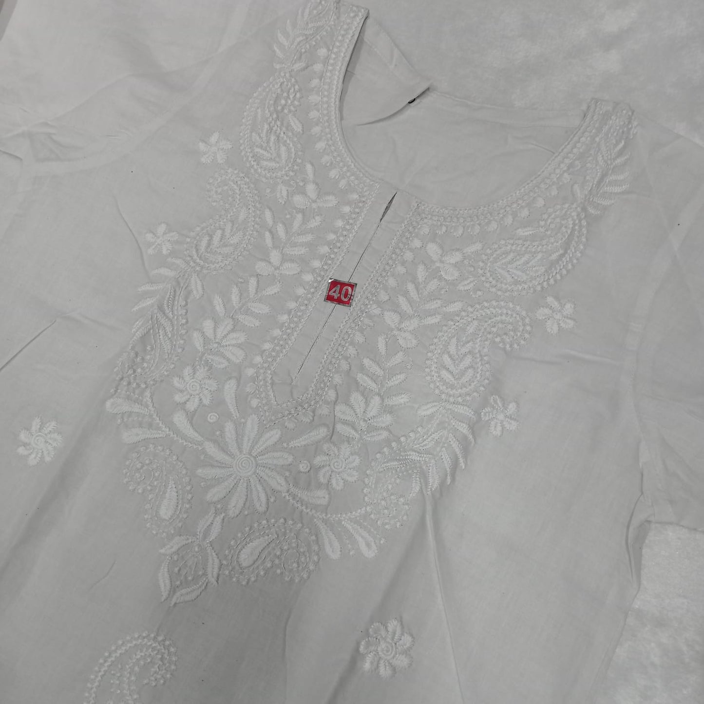 Cotton Machine Work Chikankari Kurti -White Colour - Chikankaar