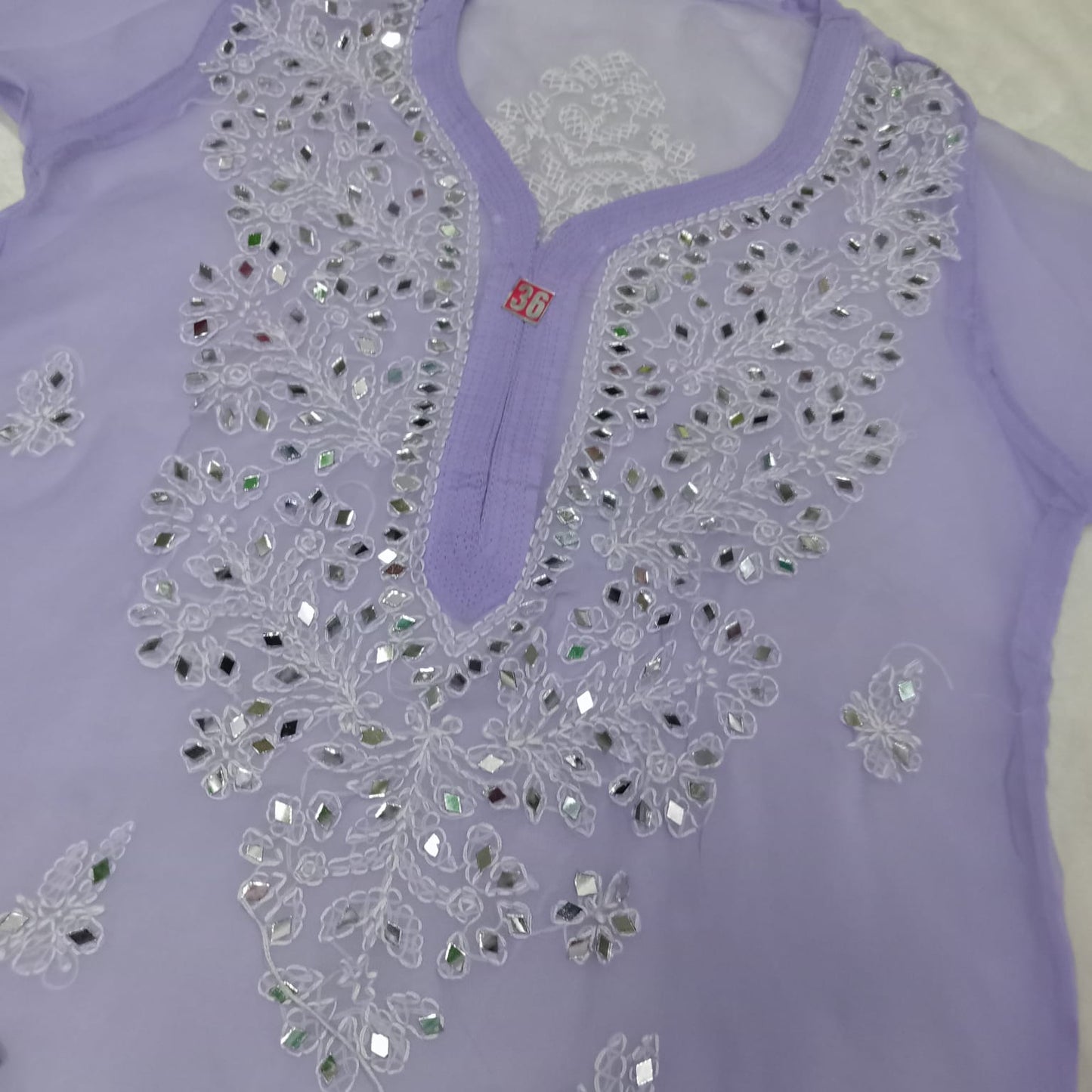 Georgette Mirror Work Chikankari Kurti With Inner -Purple Colour - Chikankaar
