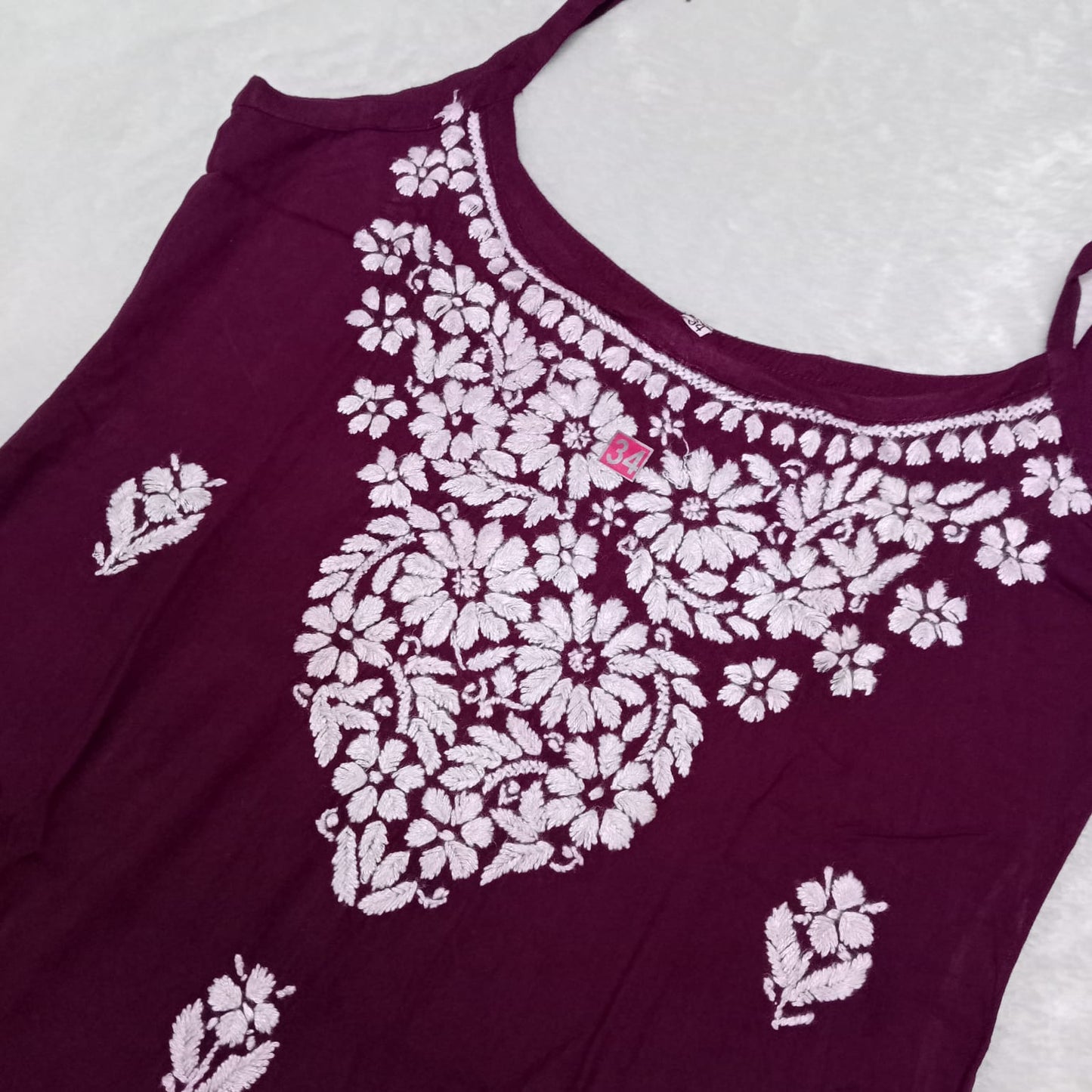 Nafisa Chikankari Sleeveless Short Kurti - Wine Colour - Chikankaar