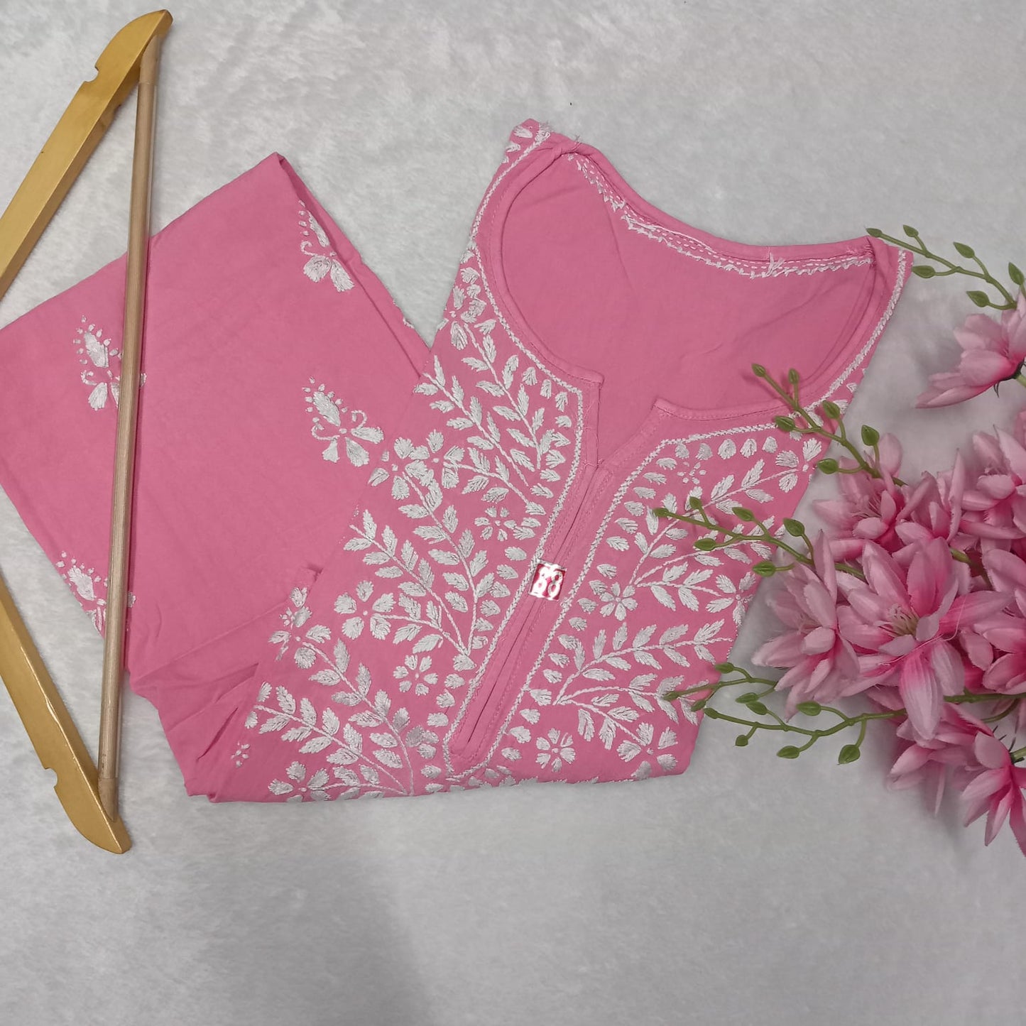 Soft Rayon Chikankari Ghaspatti Work Kurti Pink -Colour - Chikankaar