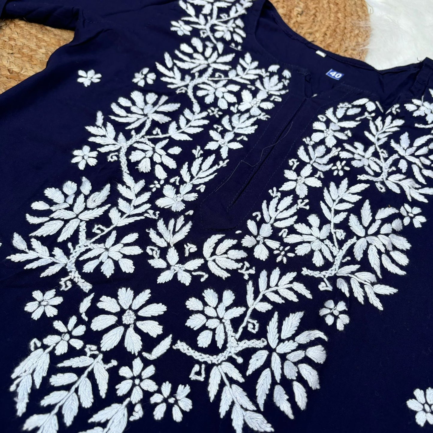 Jannat Soft Rayon Chikankari Kurti Plazo Set - Navy Blue colour - Chikankaar