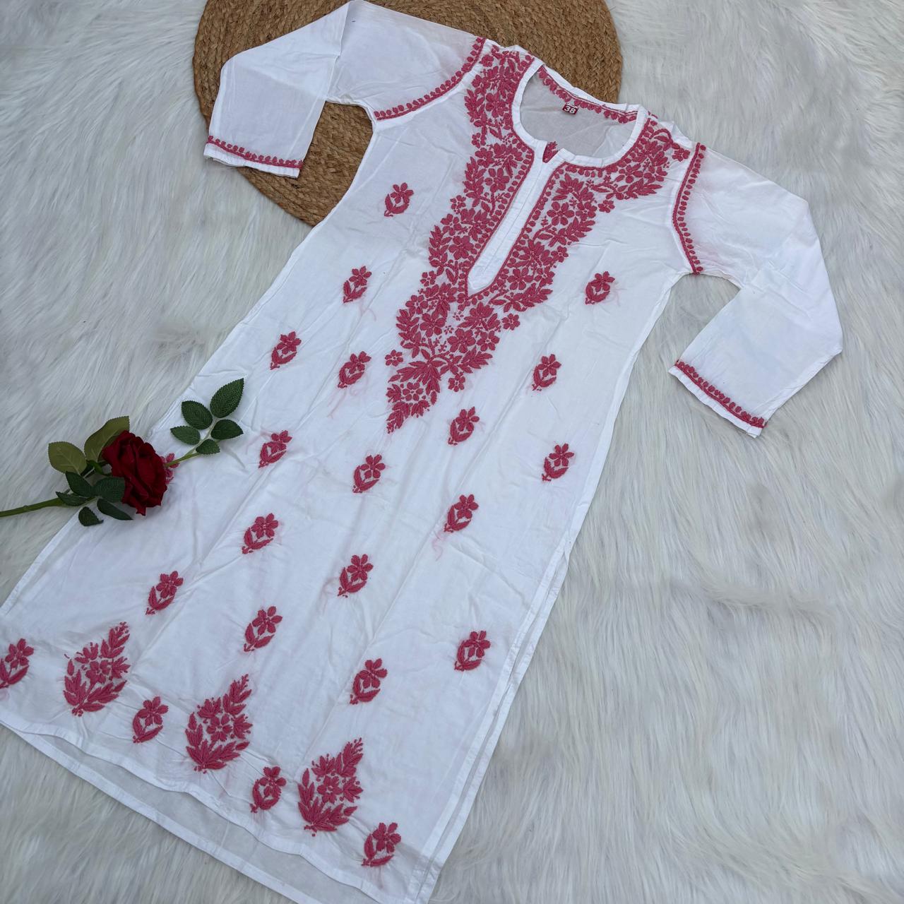 Shraddha Kapoor inspired Pure Cotton Chikankari Kurti - Pink Colour